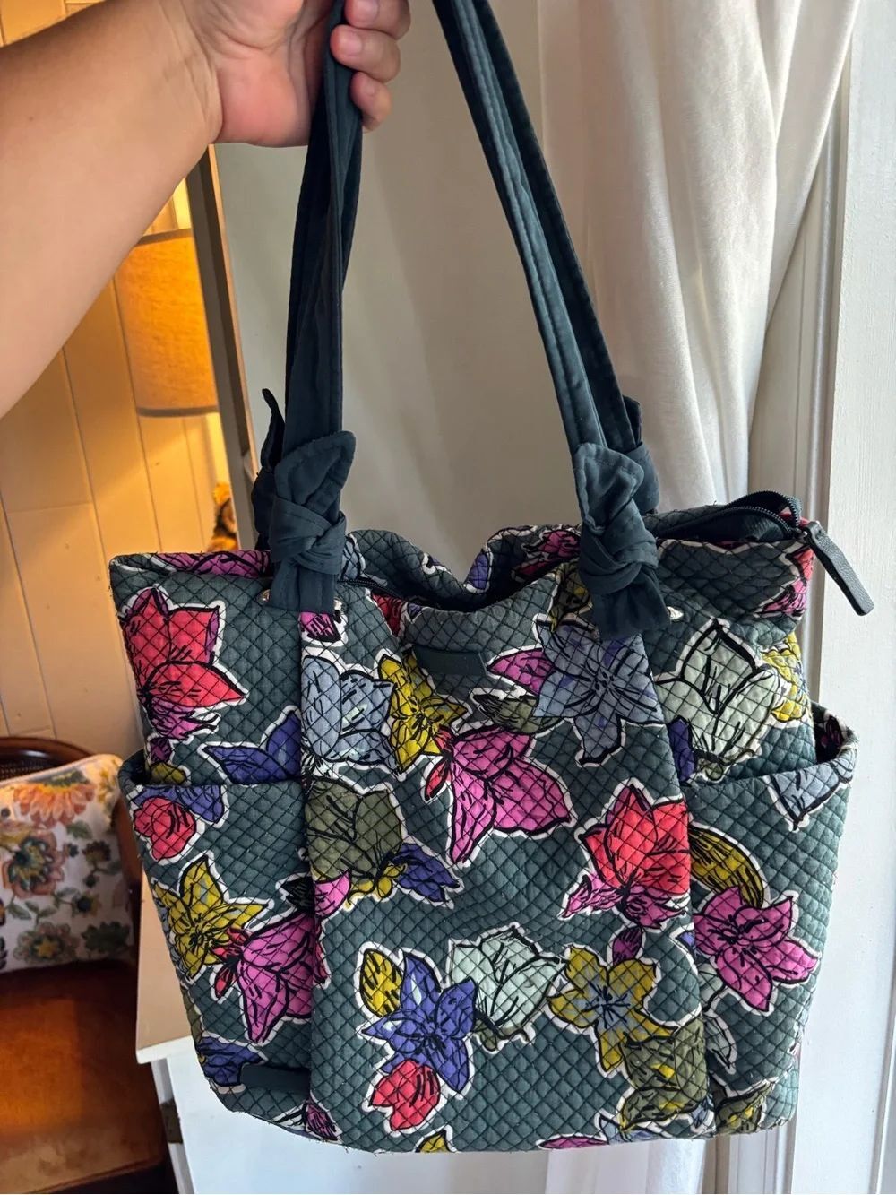 Vera Bradley Hadley Tote Bag Falling Flowers Floral Quilted Cotton Shoulder Bag